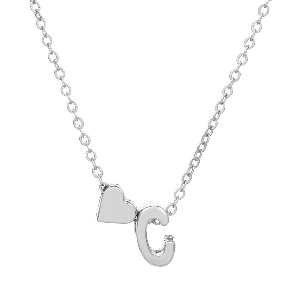 Wholesale love 26 English letters creative heart-shaped short clavicle chain